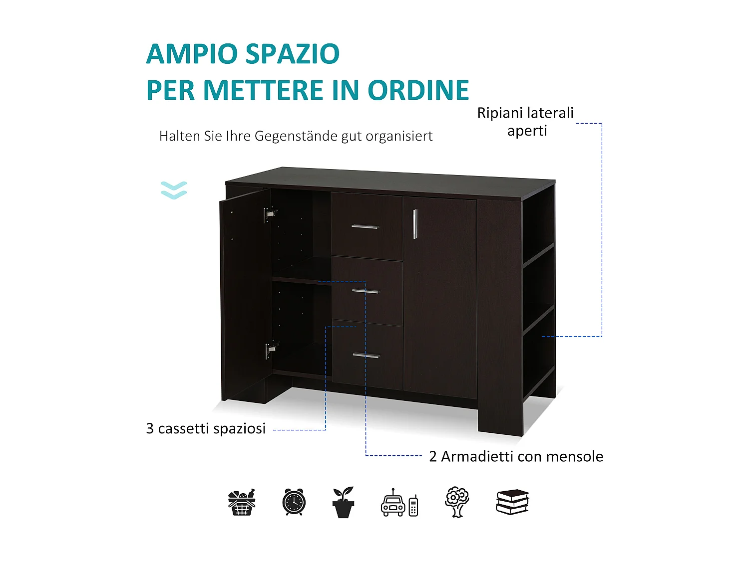 Credenza classica legno scuro per sala da pranzo