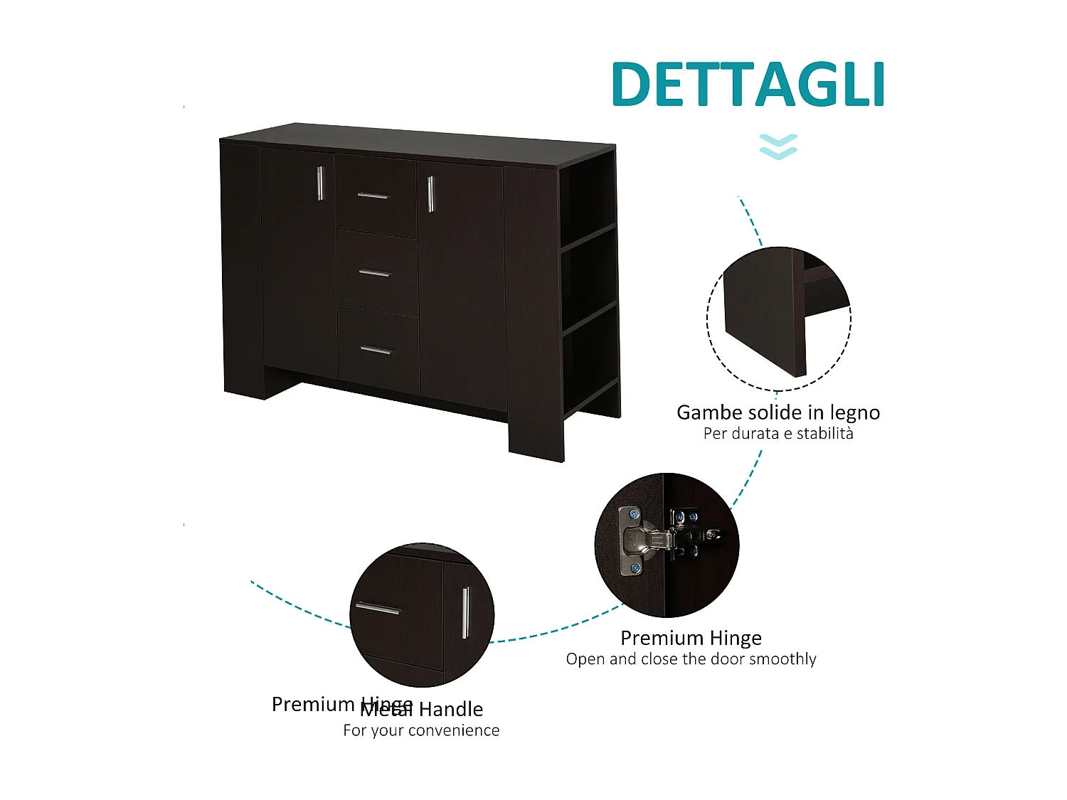 Credenza classica legno scuro per sala da pranzo