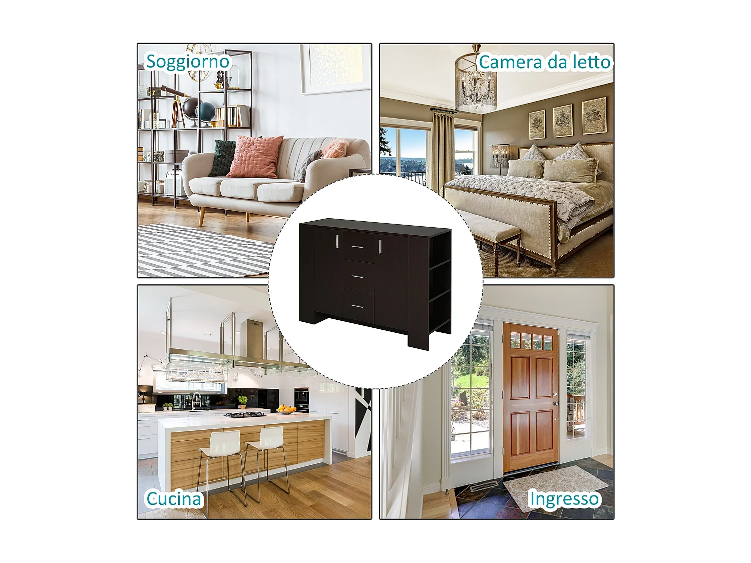 Credenza classica legno scuro per sala da pranzo