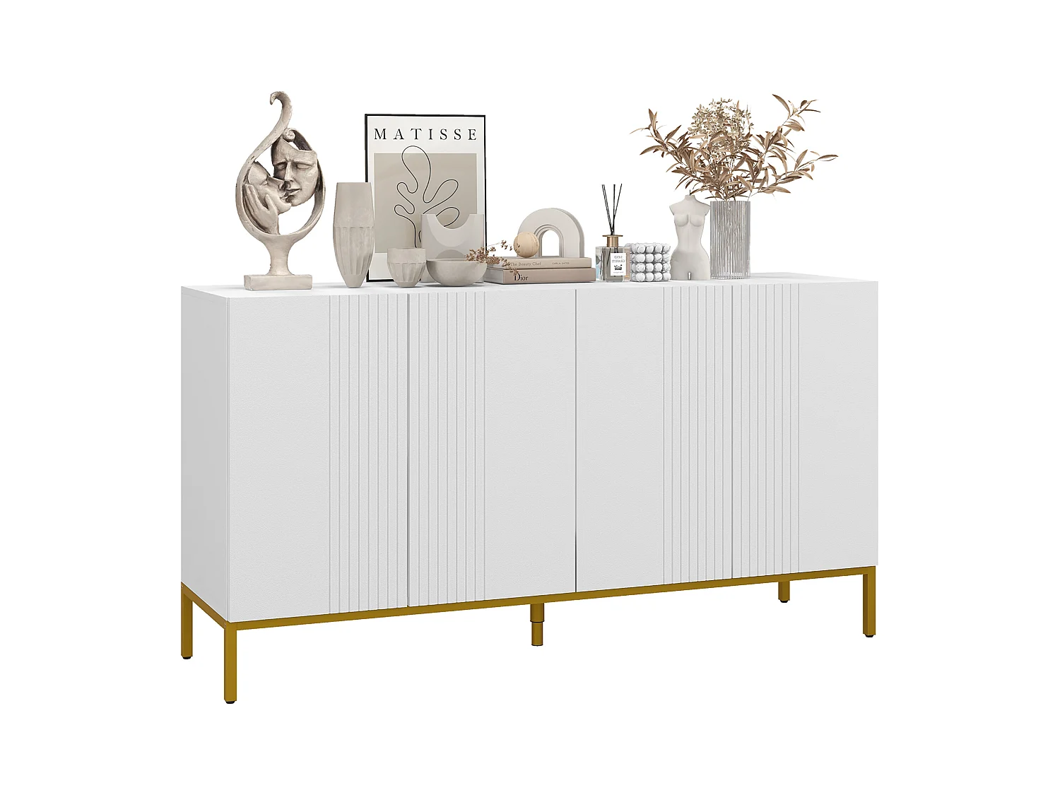 Credenza moderna a 4 ante con chiusura ammortizzata bianco e oro