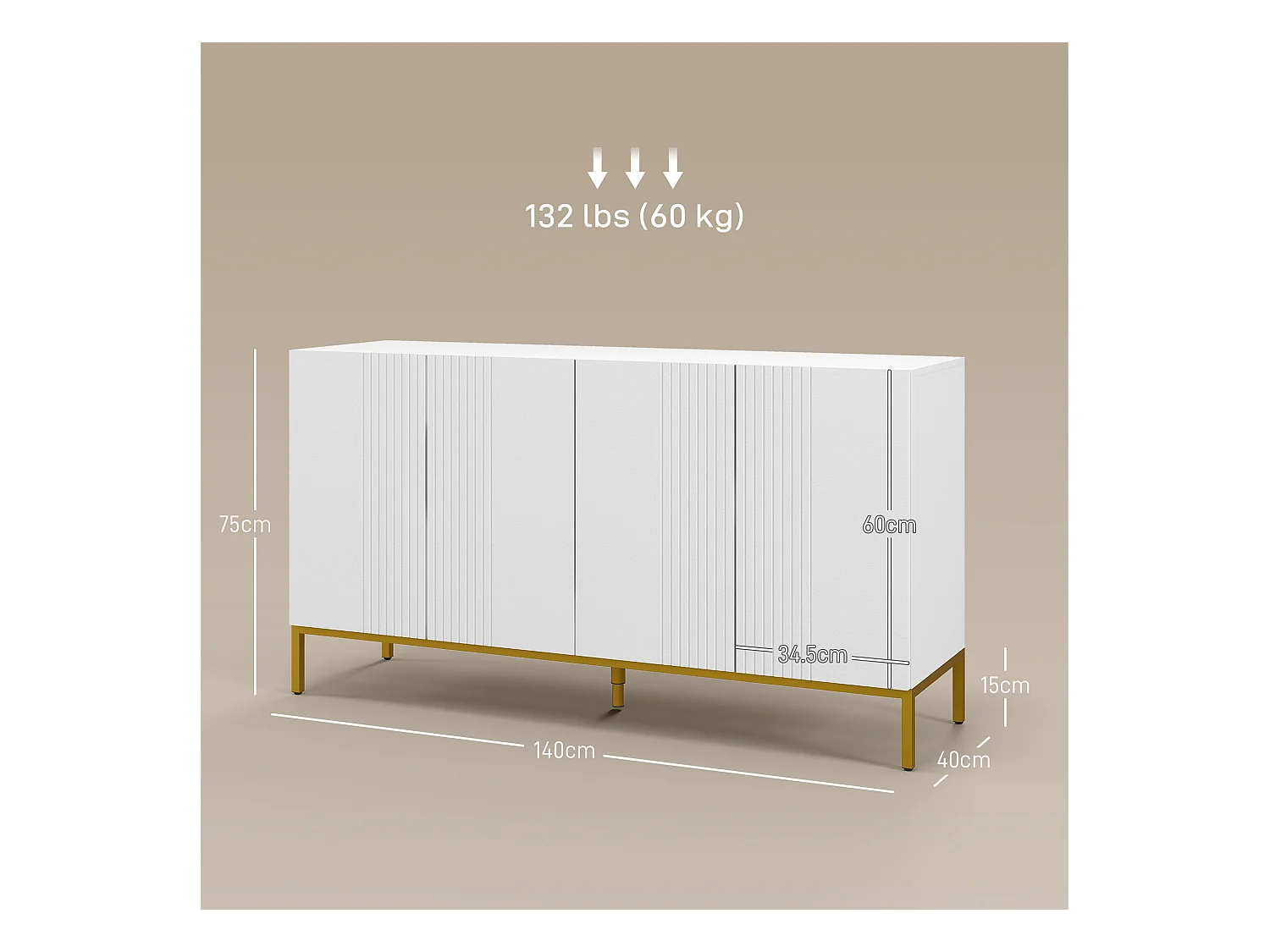 Credenza moderna a 4 ante con chiusura ammortizzata bianco e oro