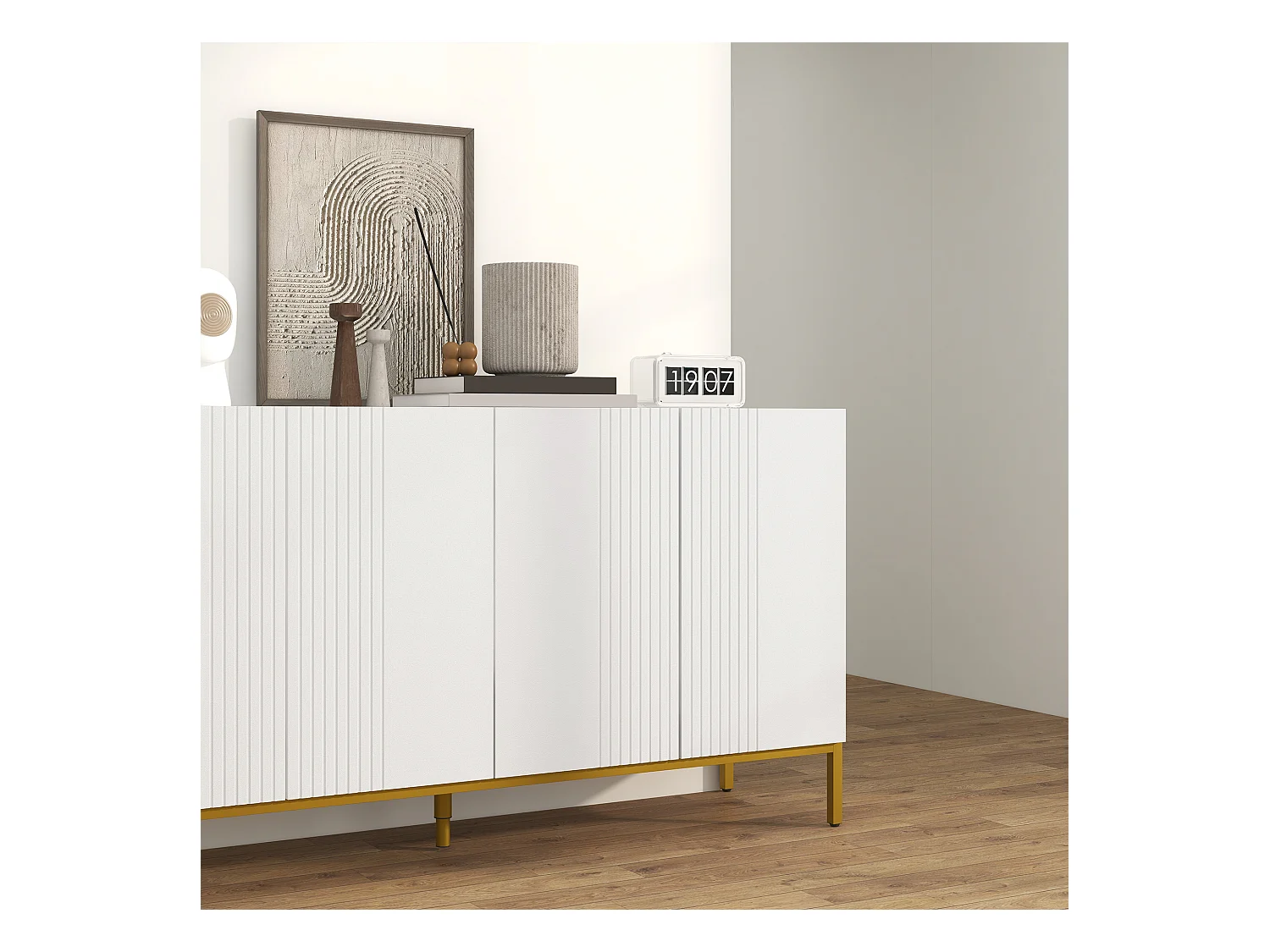 Credenza moderna a 4 ante con chiusura ammortizzata bianco e oro