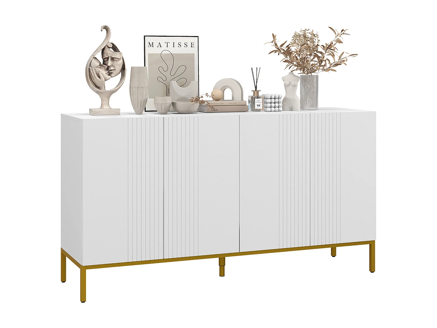 Credenza moderna a 4 ante con chiusura ammortizzata bianco e oro