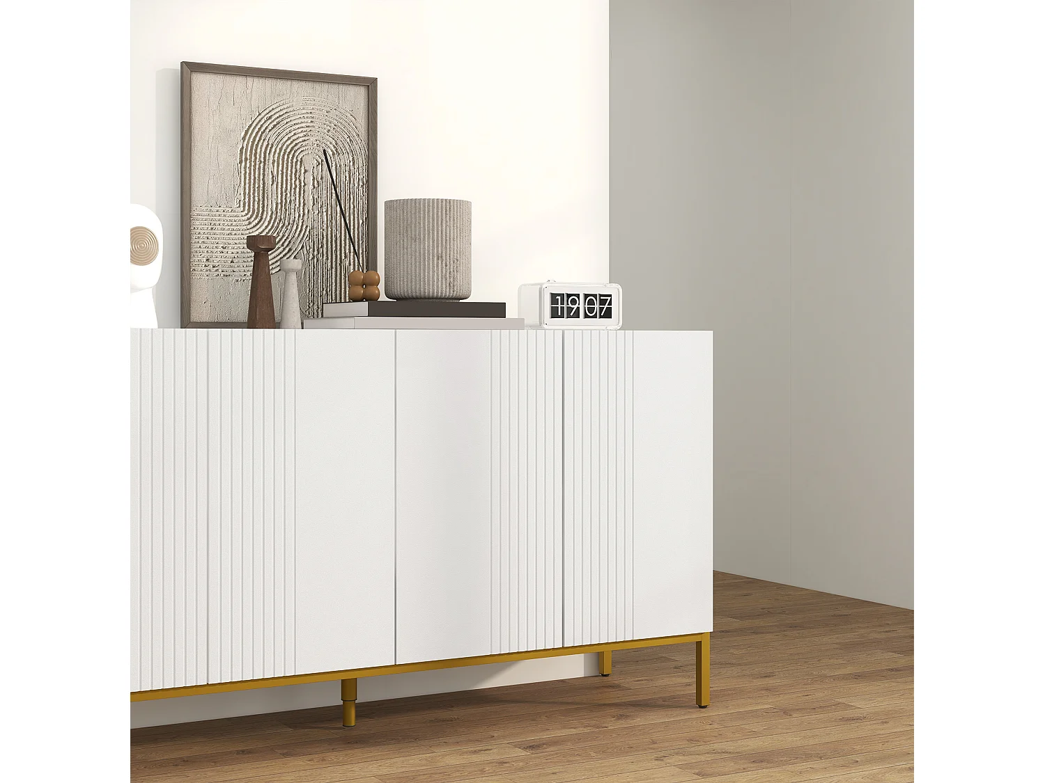 Credenza moderna a 4 ante con chiusura ammortizzata bianco e oro
