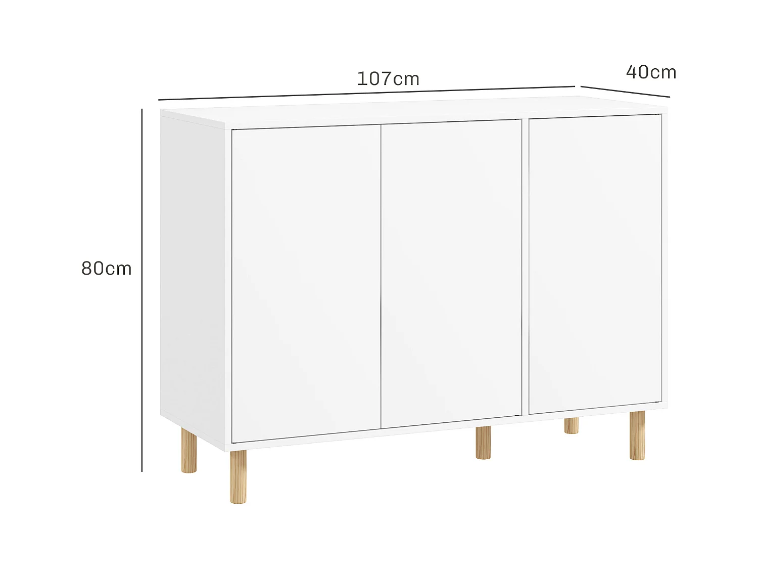 Credenza moderna con 2 armadietti a 3 ripiani in legno bianco