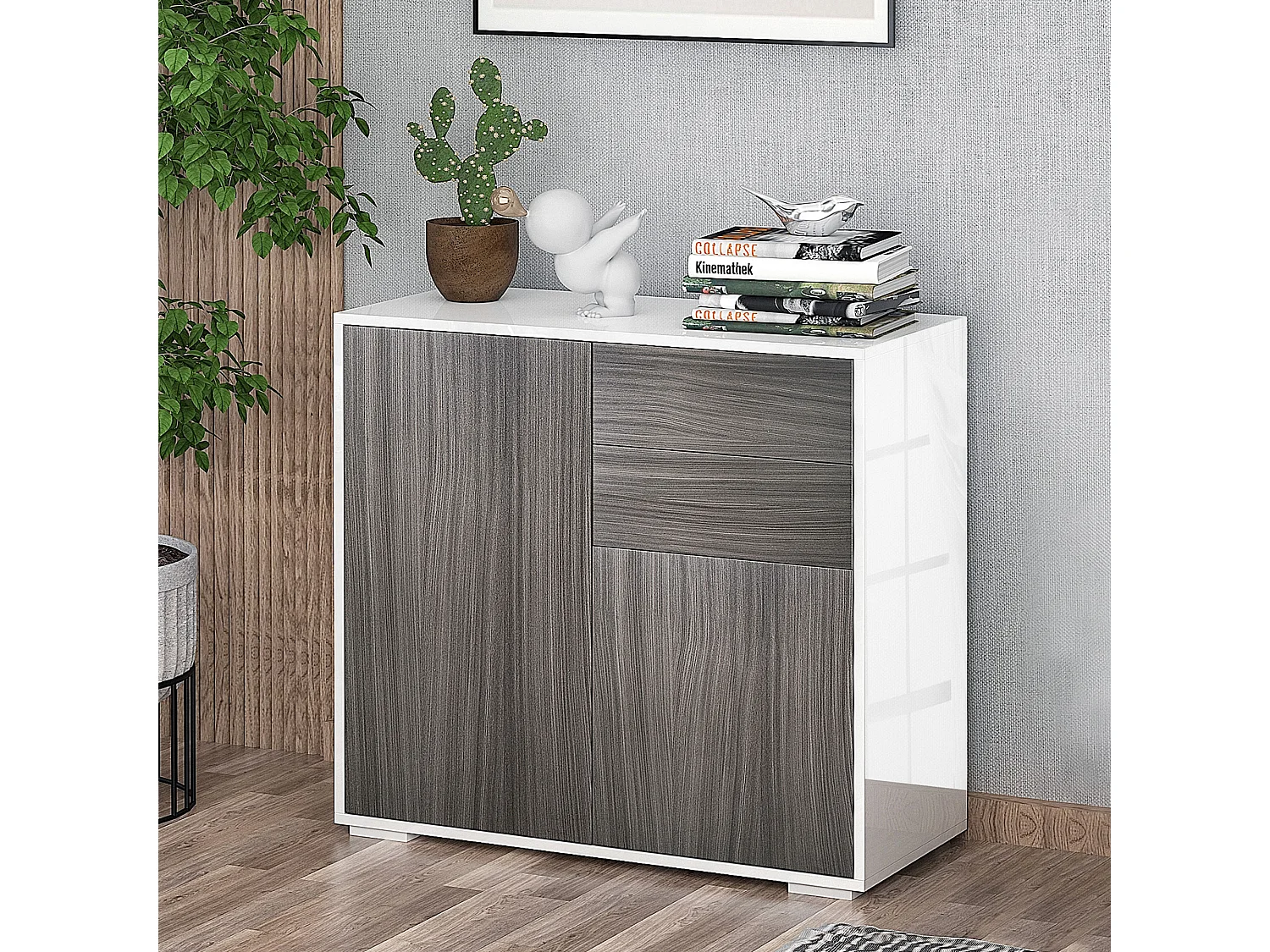 Mobiletto multiuso 2 cassetti e armadietti apertura a pressione