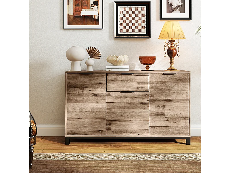 Credenza buffet industriale con cassetto e armadietti in legno marrone