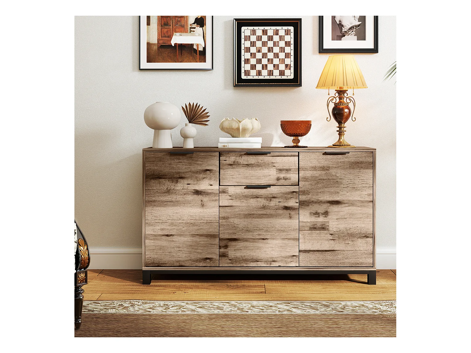 Credenza buffet industriale con cassetto e armadietti in legno marrone