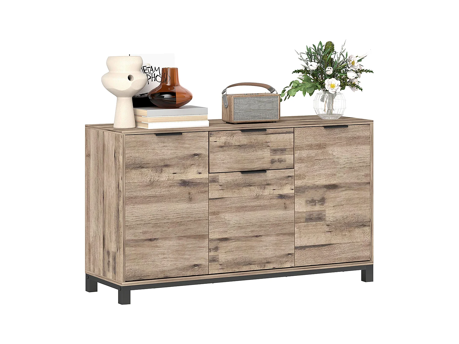 Credenza buffet industriale con cassetto e armadietti in legno marrone