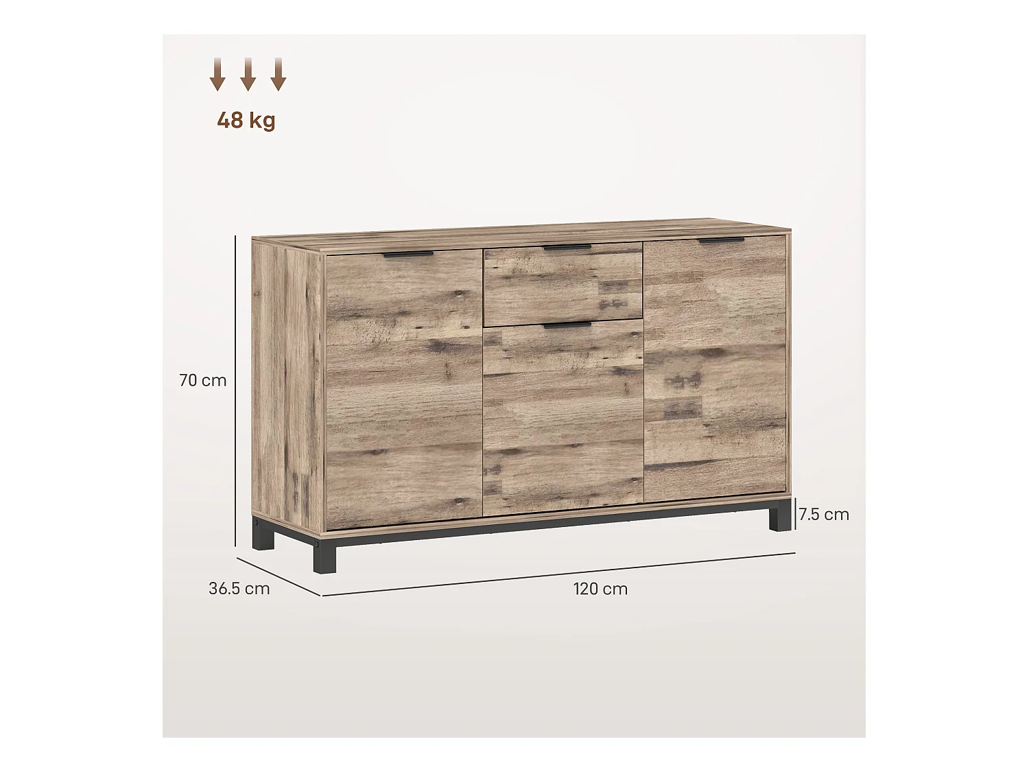 Credenza buffet industriale con cassetto e armadietti in legno marrone