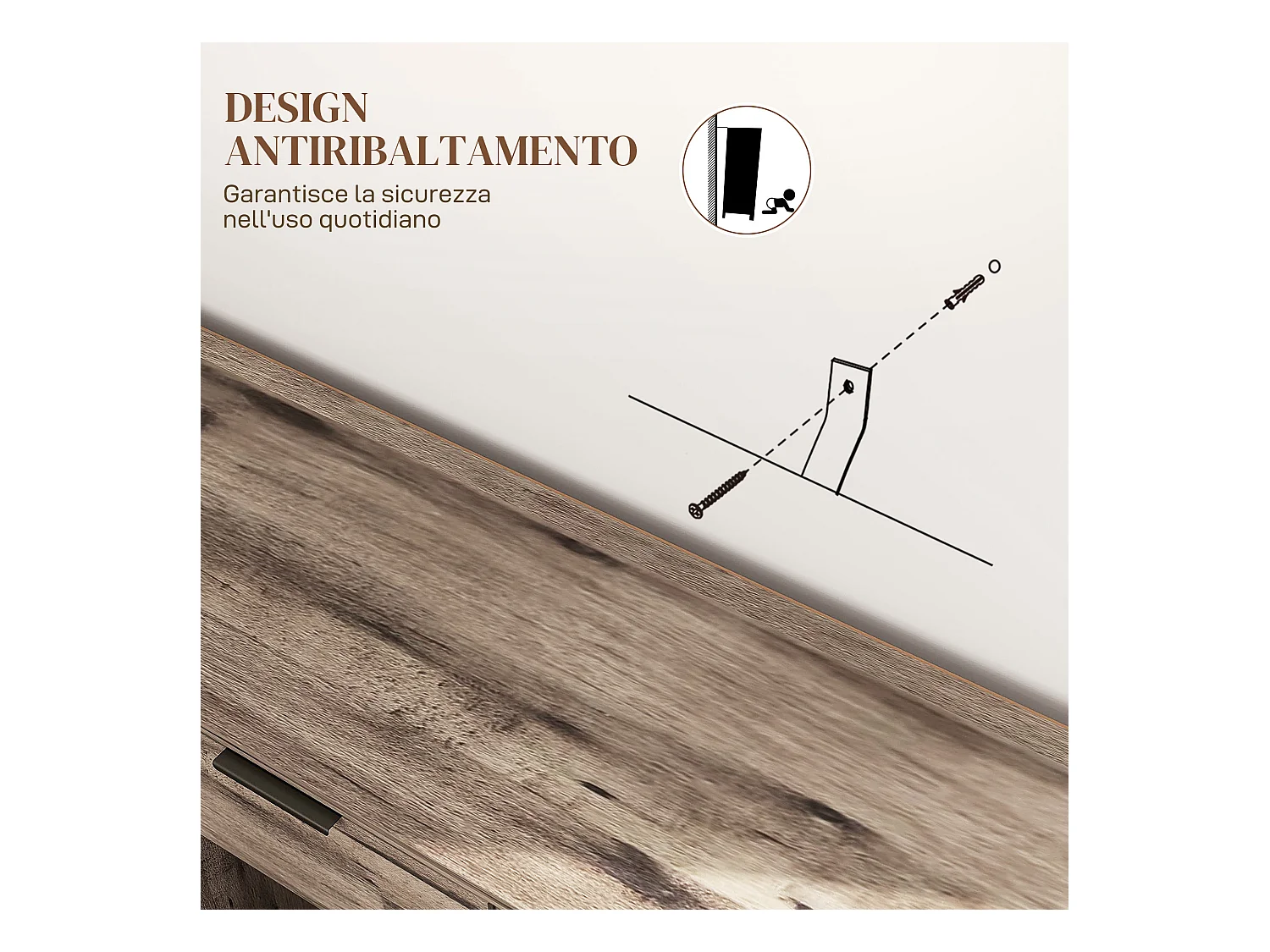 Credenza buffet industriale con cassetto e armadietti in legno marrone