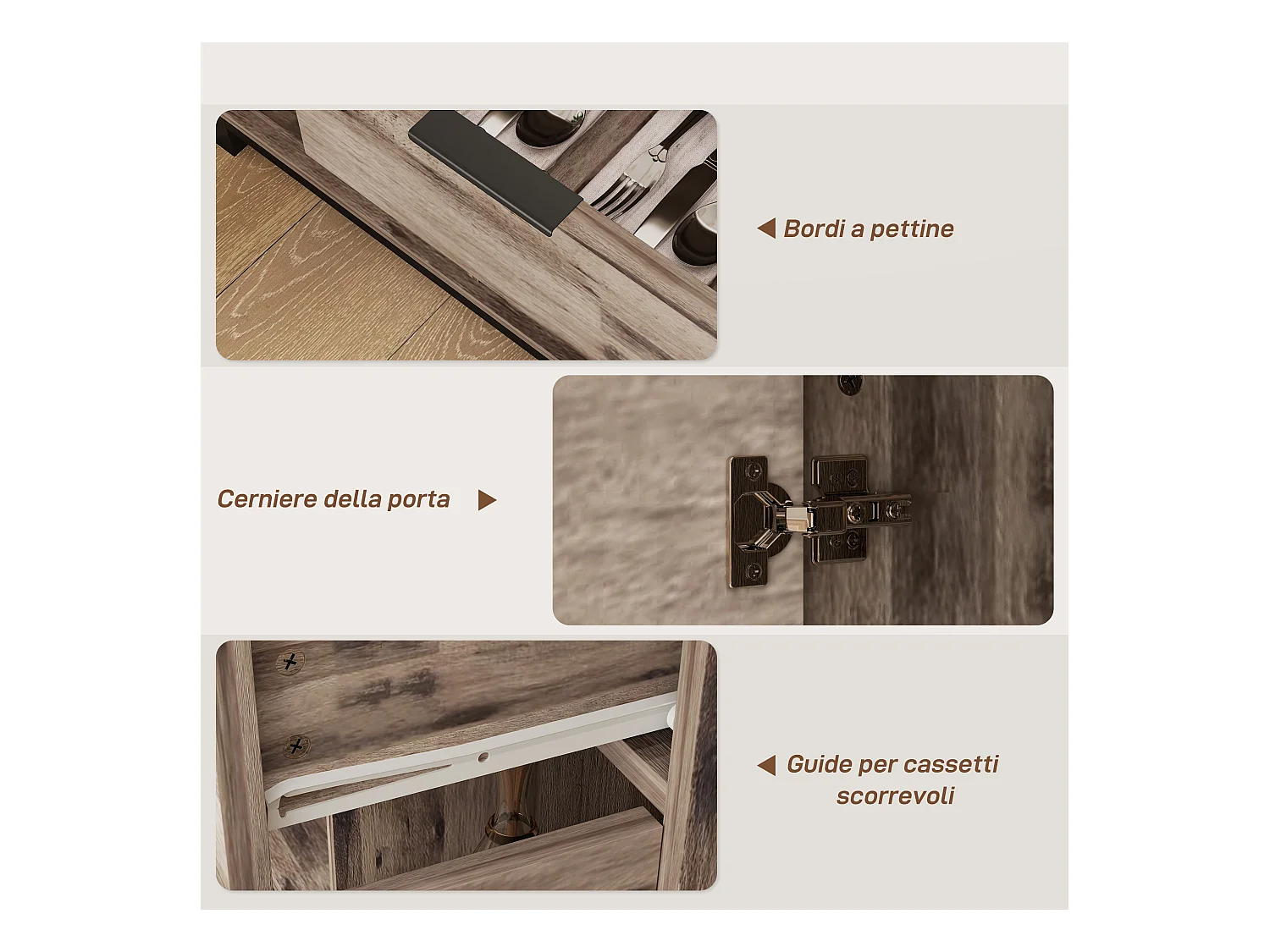 Credenza buffet industriale con cassetto e armadietti in legno marrone