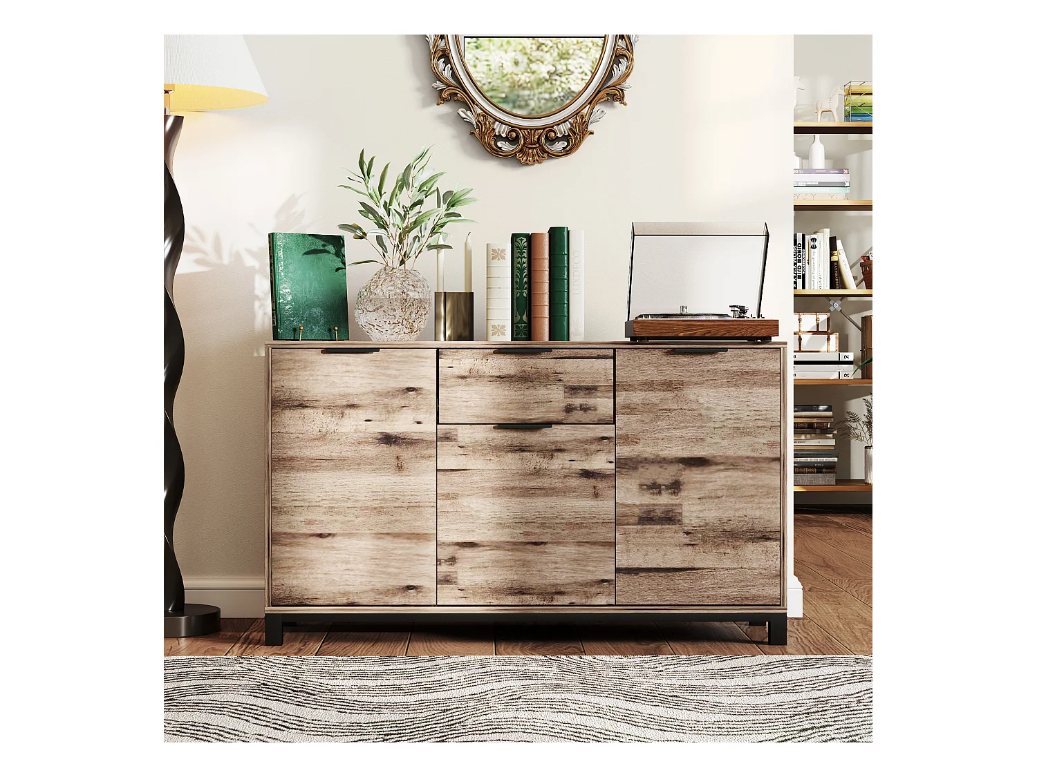 Credenza buffet industriale con cassetto e armadietti in legno marrone