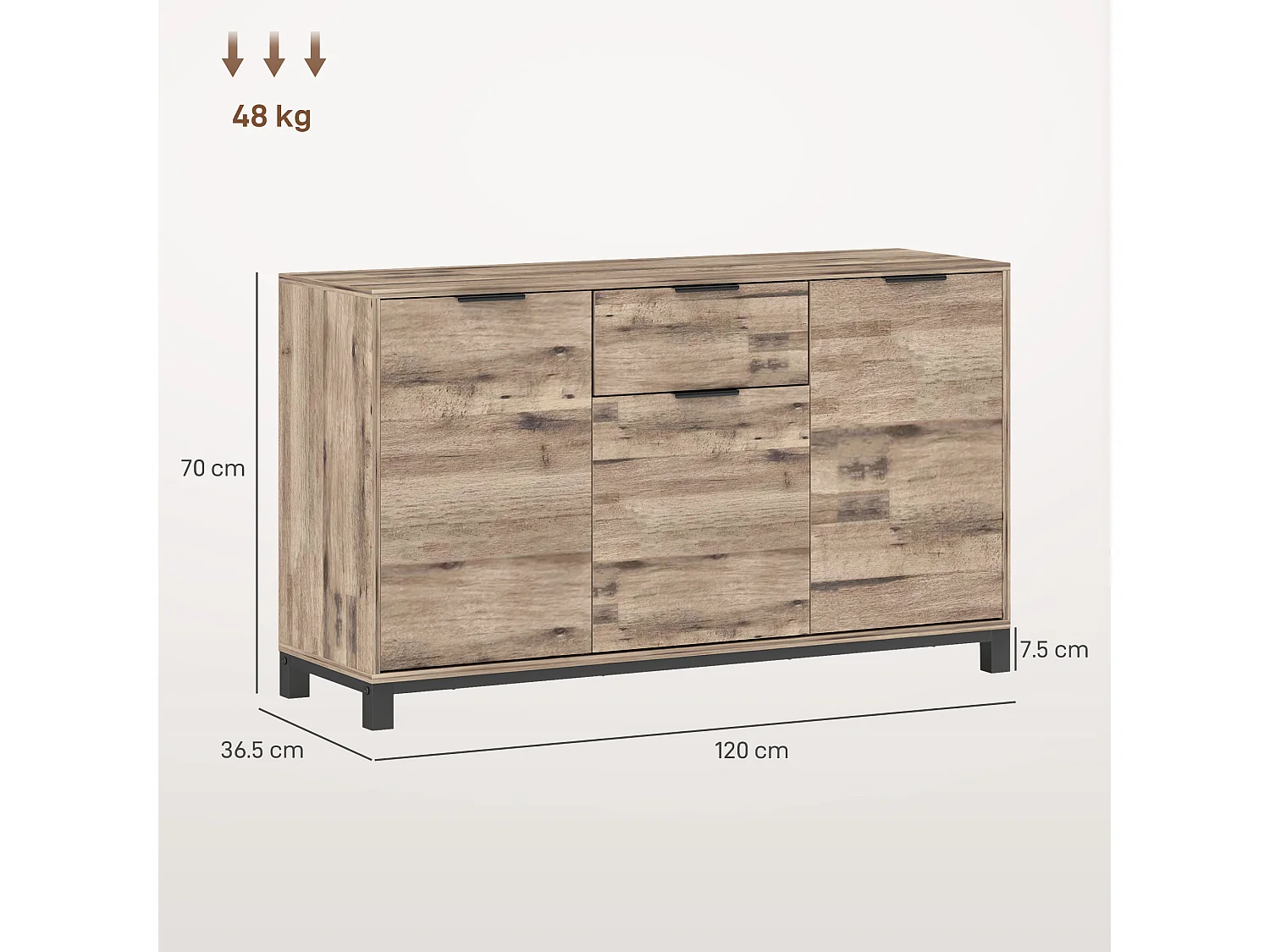 Credenza buffet industriale con cassetto e armadietti in legno marrone
