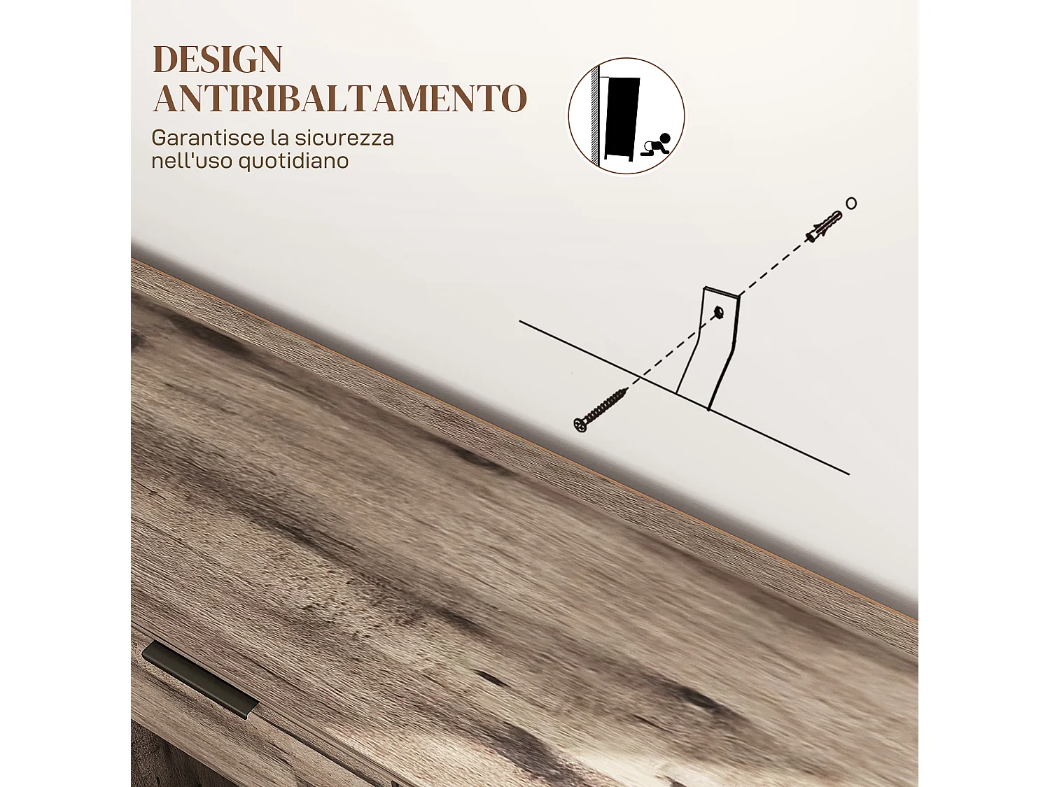 Credenza buffet industriale con cassetto e armadietti in legno marrone