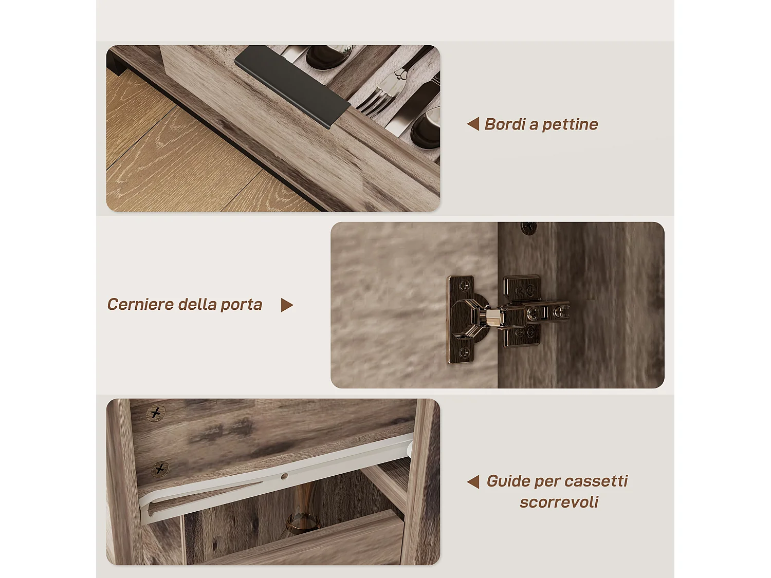 Credenza buffet industriale con cassetto e armadietti in legno marrone