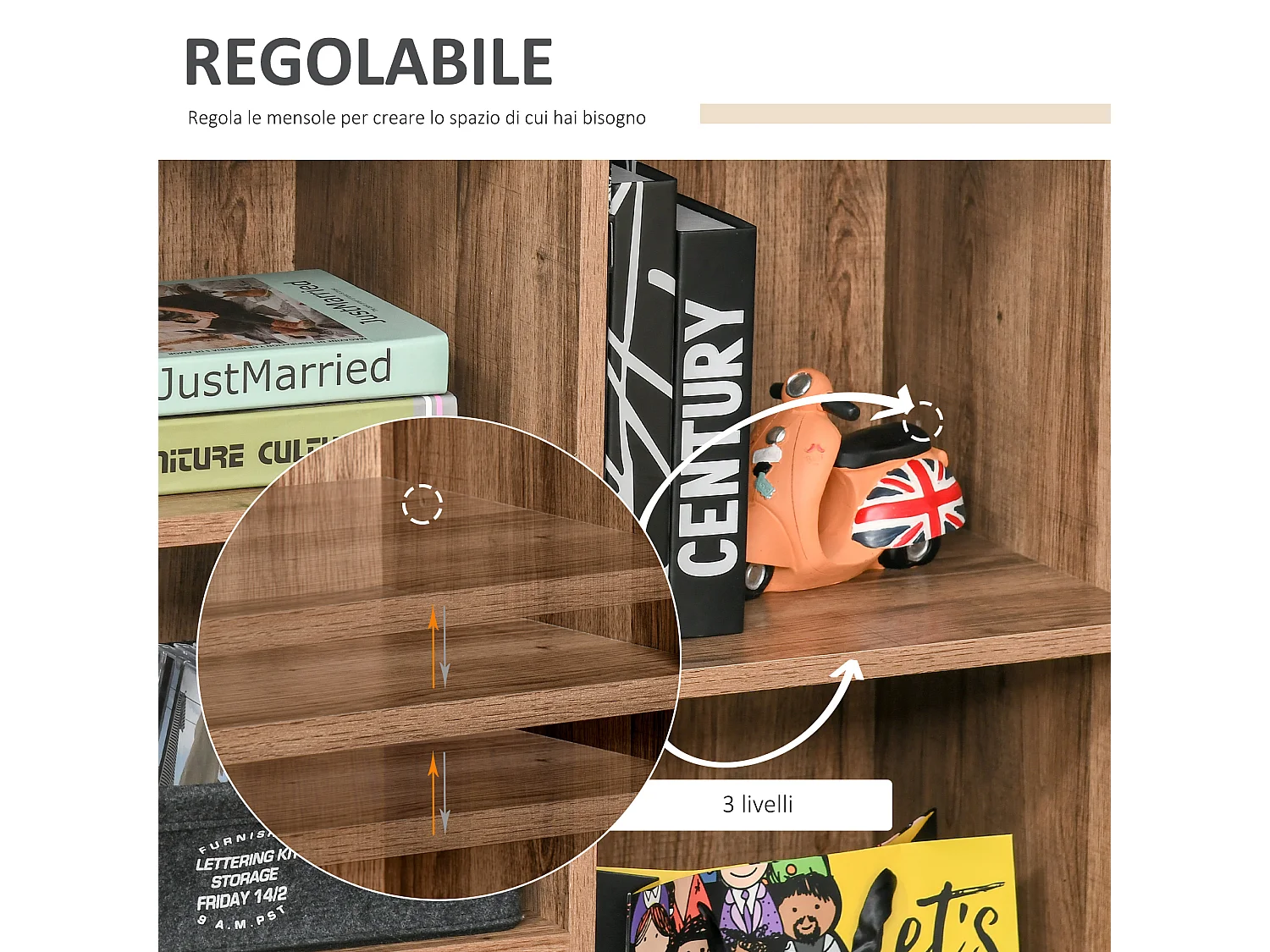 Mobiletto multiuso ripiani aperti e armadietto in legno metallo