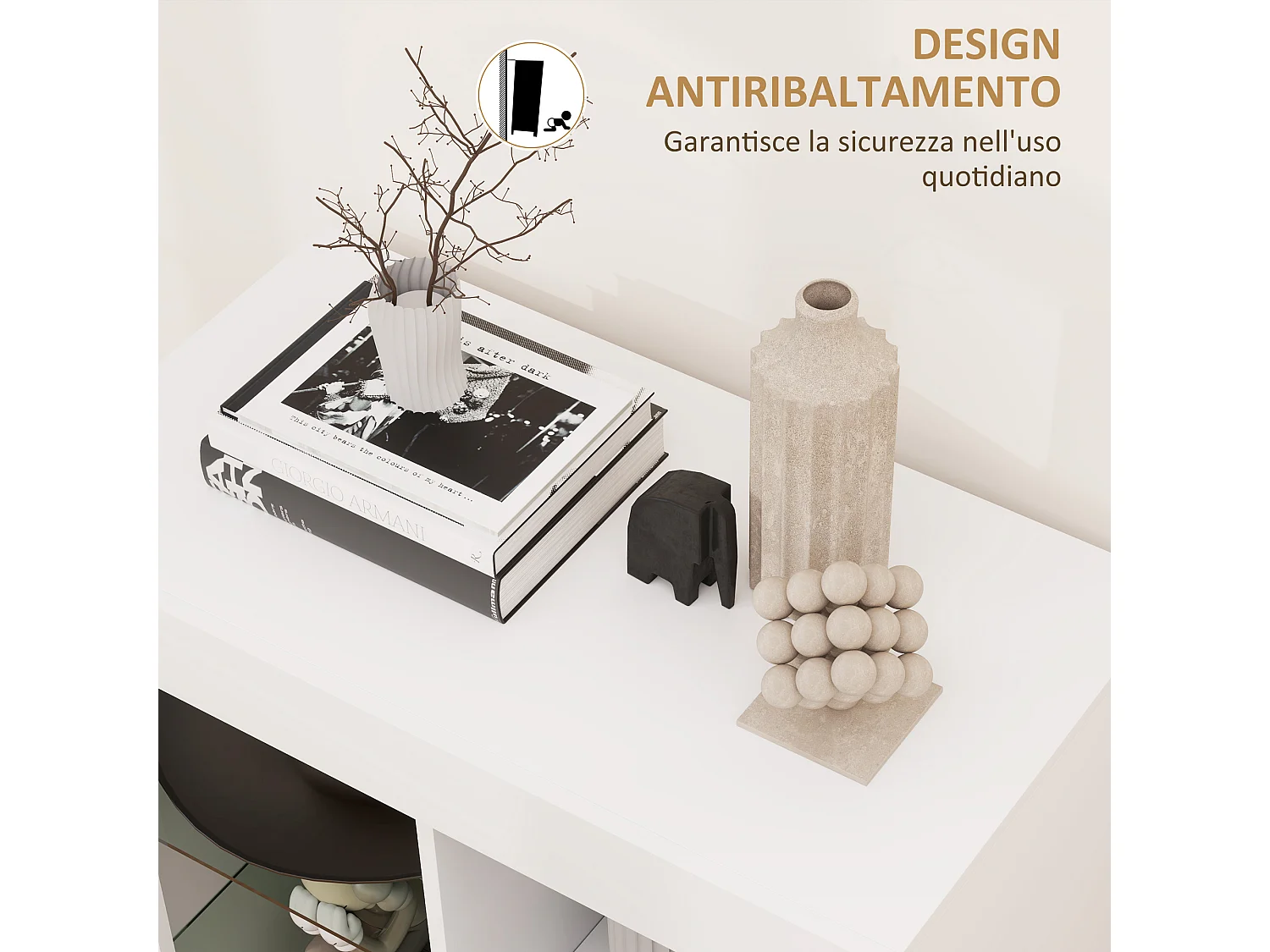 Mobile contenitore a led con 3 ripiani aperti e armadietto bianco