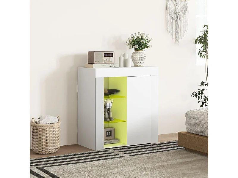 Mobile contenitore a led con 3 ripiani aperti e armadietto bianco