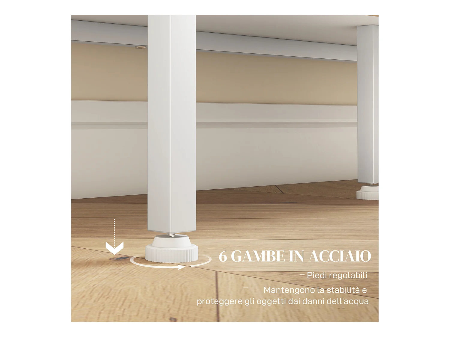 Mobile buffet a 4 ripiani e armadietto in truciolato e acciaio bianco