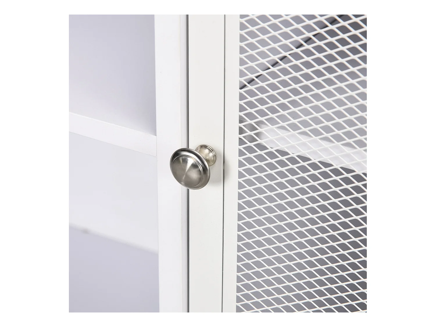 Mobile buffet a 4 ripiani e armadietto in truciolato e acciaio bianco