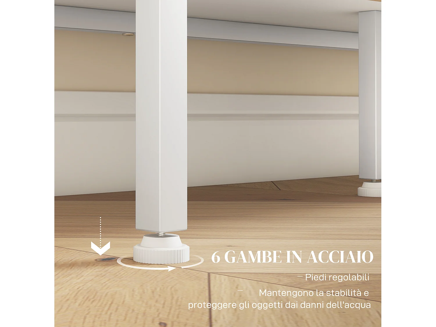 Mobile buffet a 4 ripiani e armadietto in truciolato e acciaio bianco