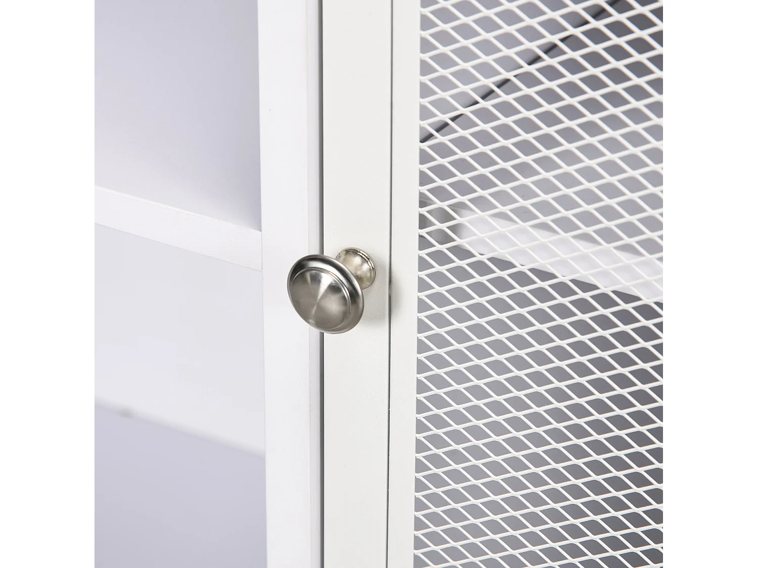 Mobile buffet a 4 ripiani e armadietto in truciolato e acciaio bianco