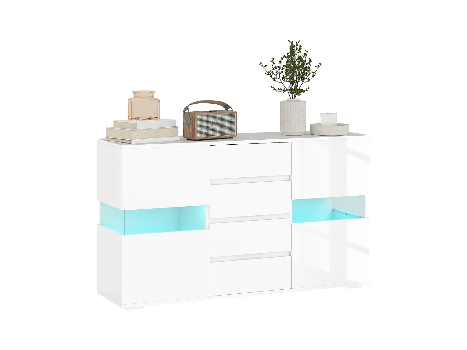 Credenza moderna con luce led regolabile 4 cassetti e 2 armadietti