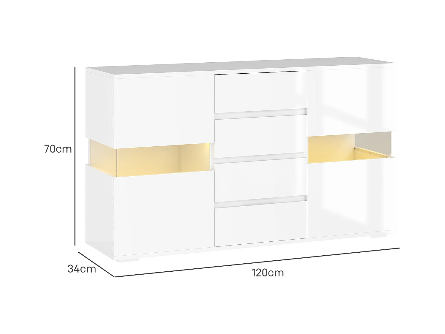 Credenza moderna con luce led regolabile 4 cassetti e 2 armadietti