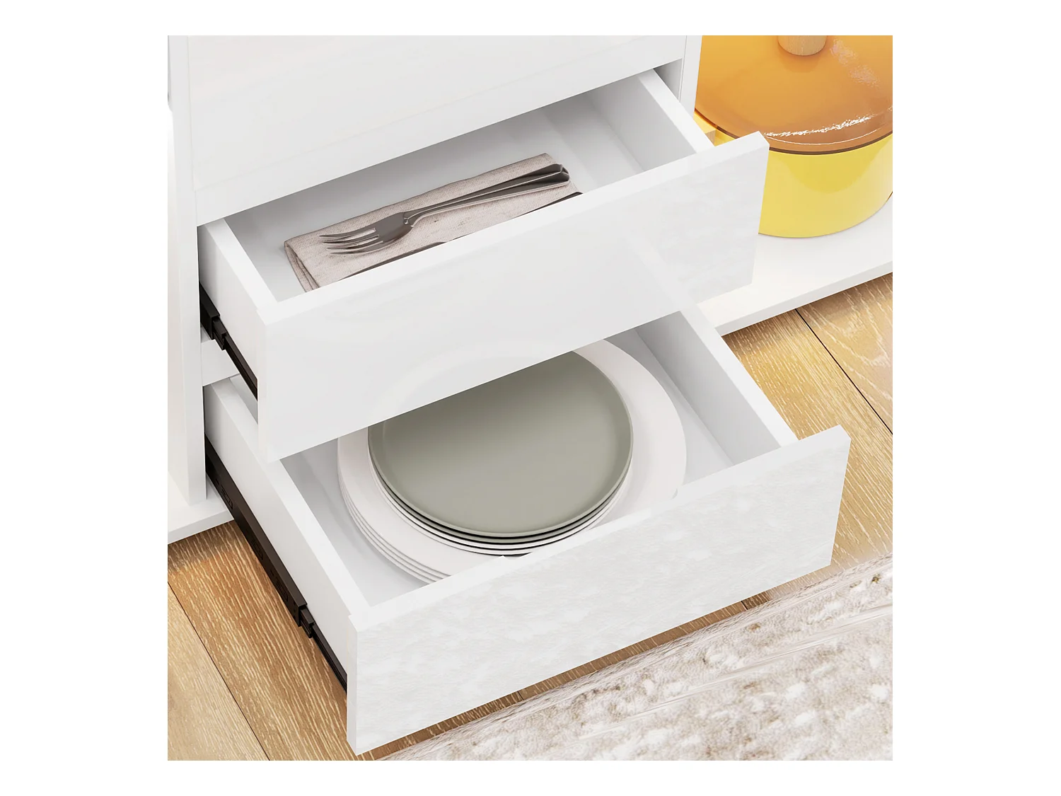 Credenza moderna con luce led regolabile 4 cassetti e 2 armadietti