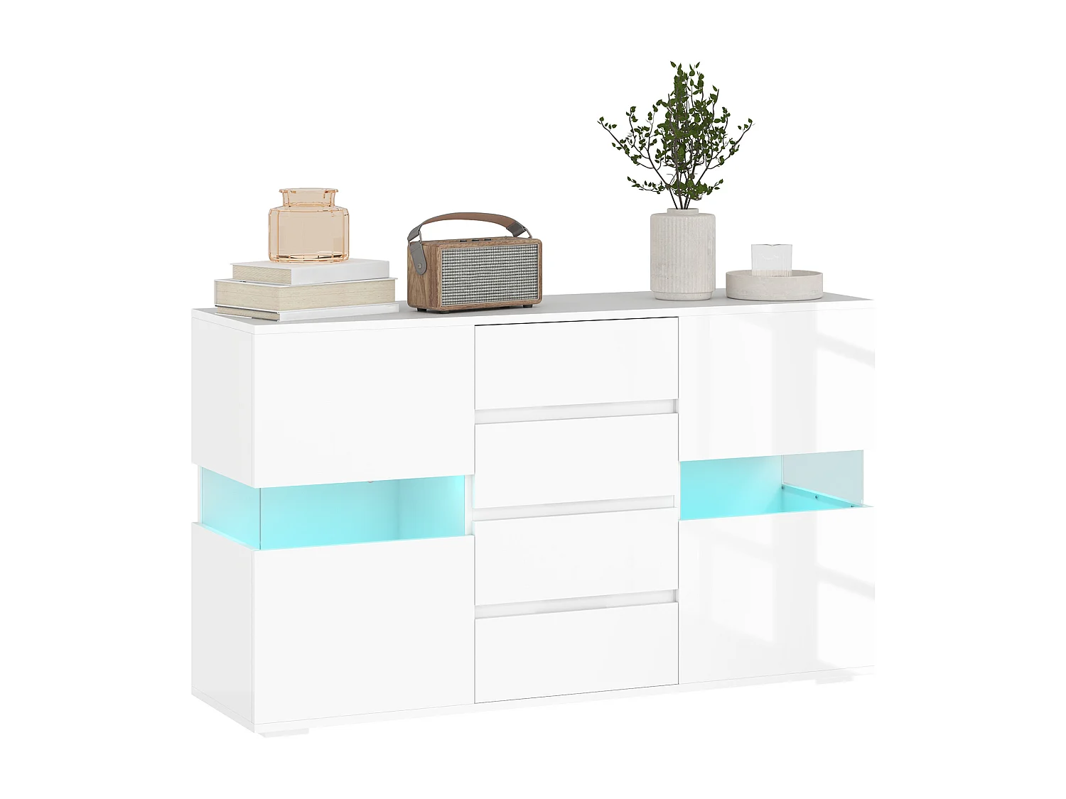 Credenza moderna con luce led regolabile 4 cassetti e 2 armadietti