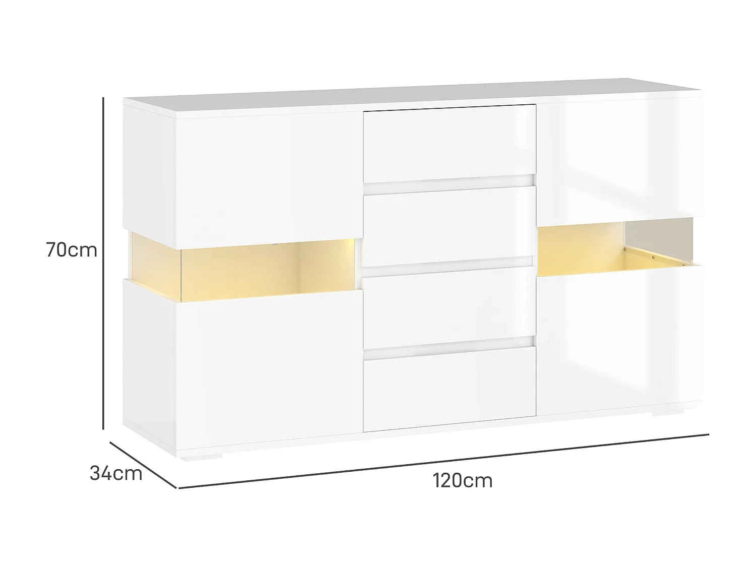 Credenza moderna con luce led regolabile 4 cassetti e 2 armadietti