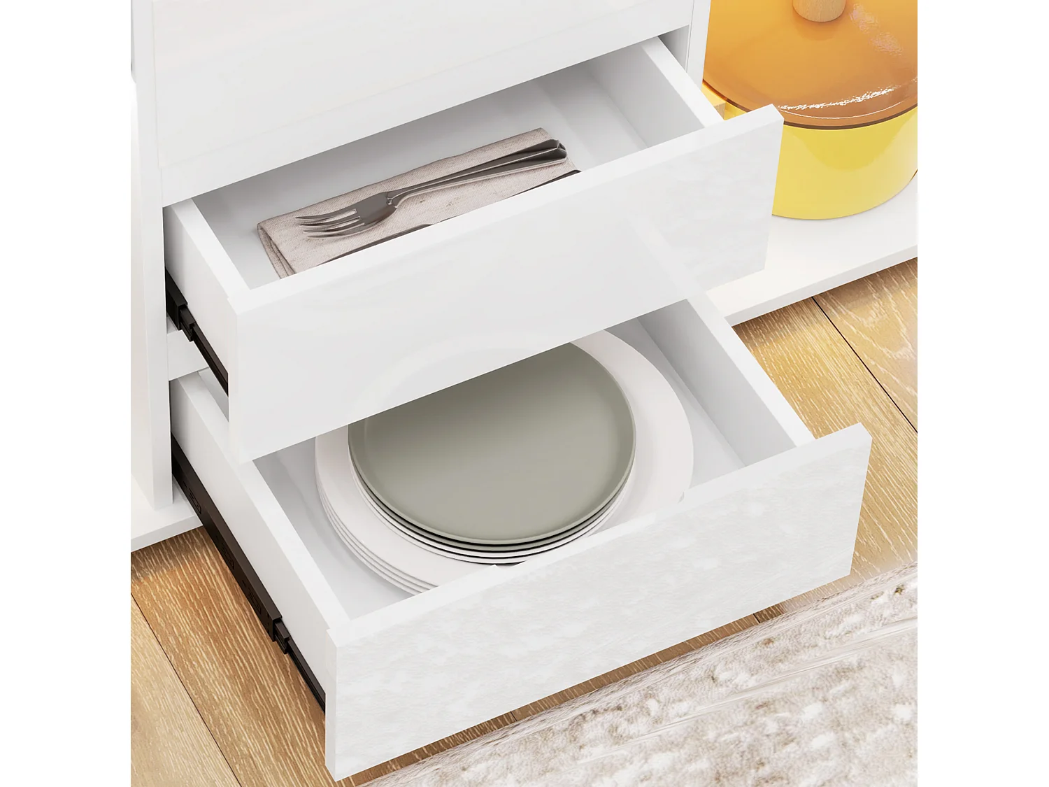 Credenza moderna con luce led regolabile 4 cassetti e 2 armadietti