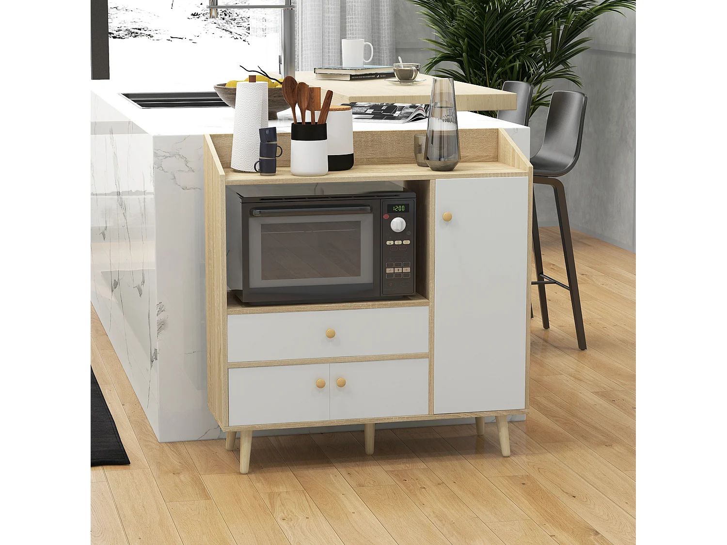 Mobile per microonde 2 armadietti e cassetto 90x30x94cm bianco