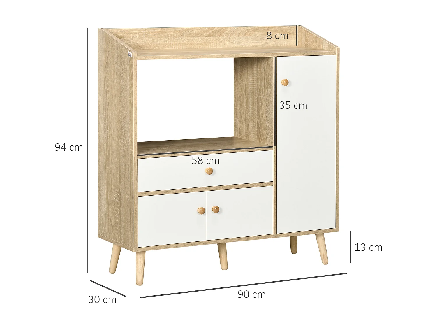 Mobile per microonde 2 armadietti e cassetto 90x30x94cm bianco
