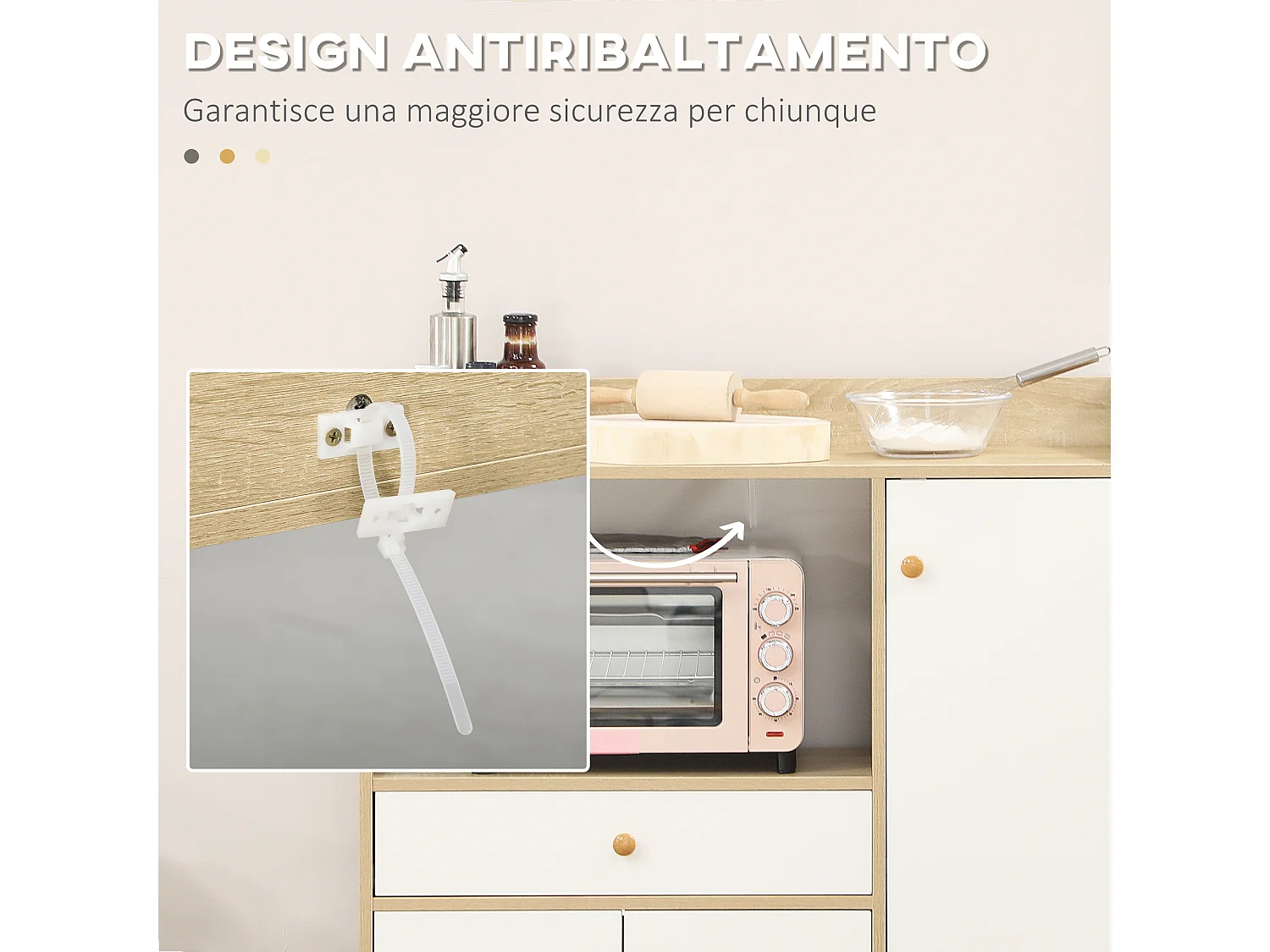 Mobile per microonde 2 armadietti e cassetto 90x30x94cm bianco
