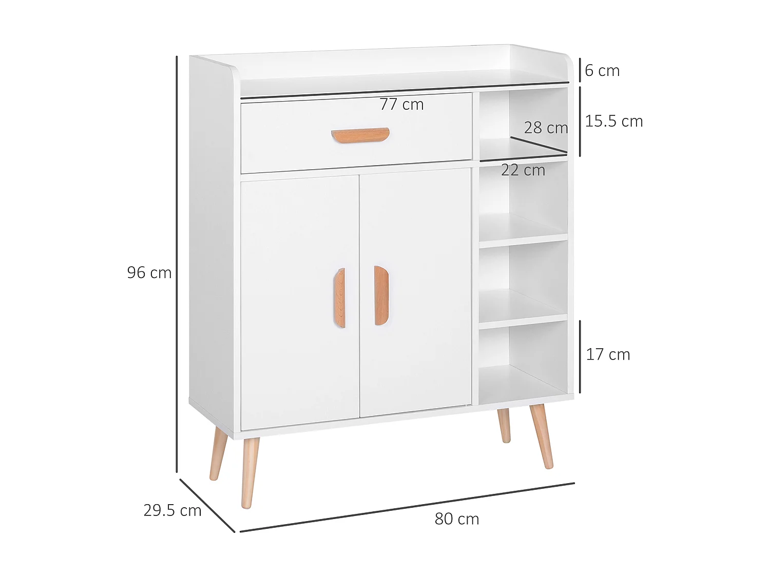 Armadietto cassettiera salvaspazio con 4 cesti 80x29.5x96 cm bianco