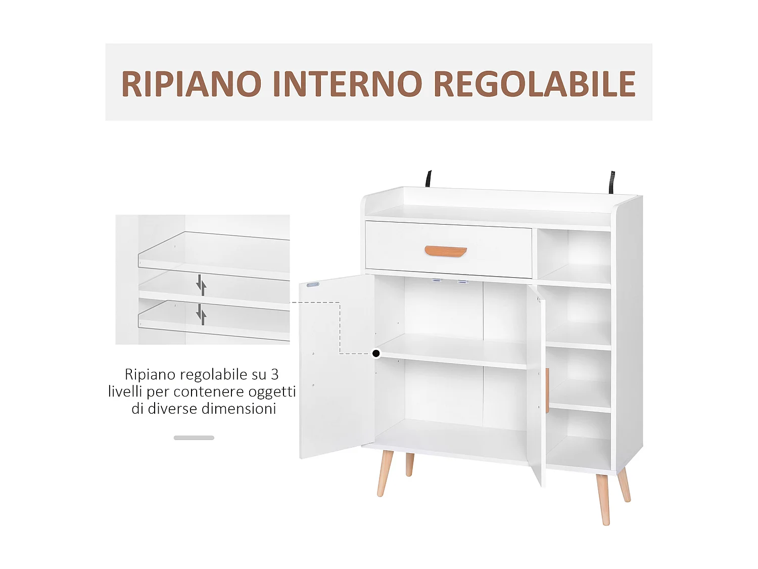 Armadietto cassettiera salvaspazio con 4 cesti 80x29.5x96 cm bianco