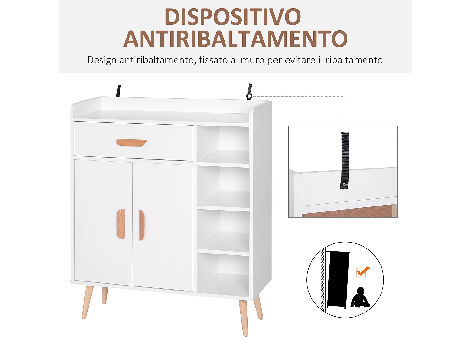 Armadietto cassettiera salvaspazio con 4 cesti 80x29.5x96 cm bianco