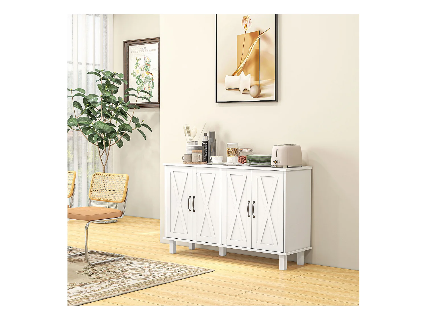 Mobile multiuso in mdf 4 livelli per soggiorno e cucina bianco