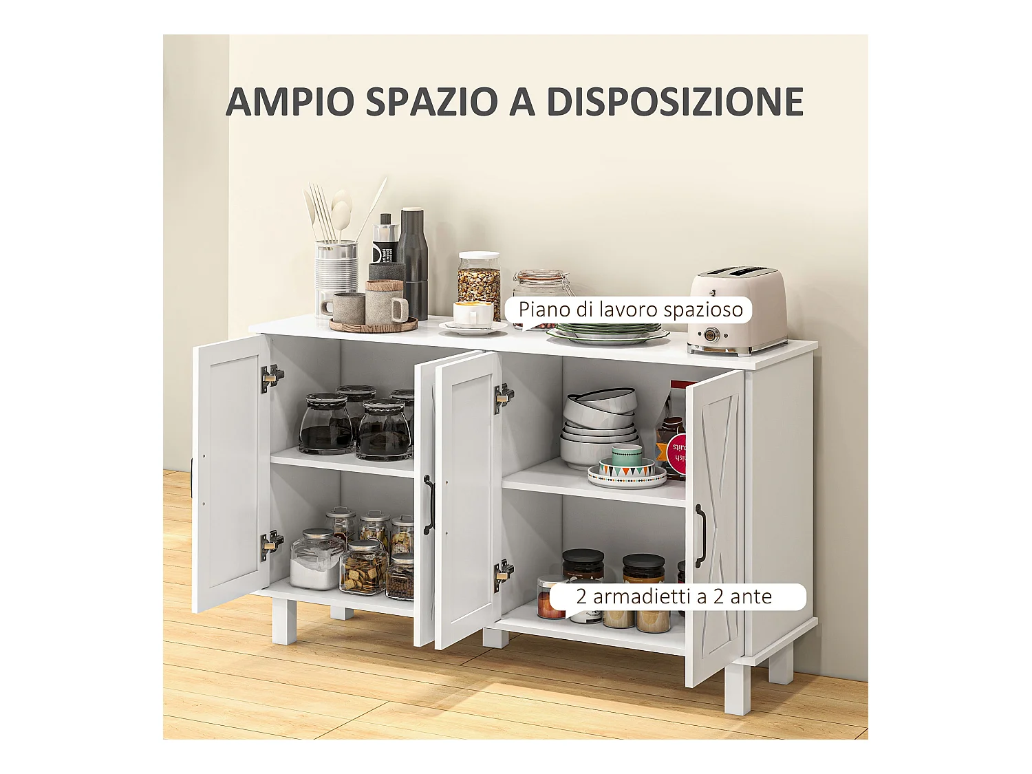 Mobile multiuso in mdf 4 livelli per soggiorno e cucina bianco