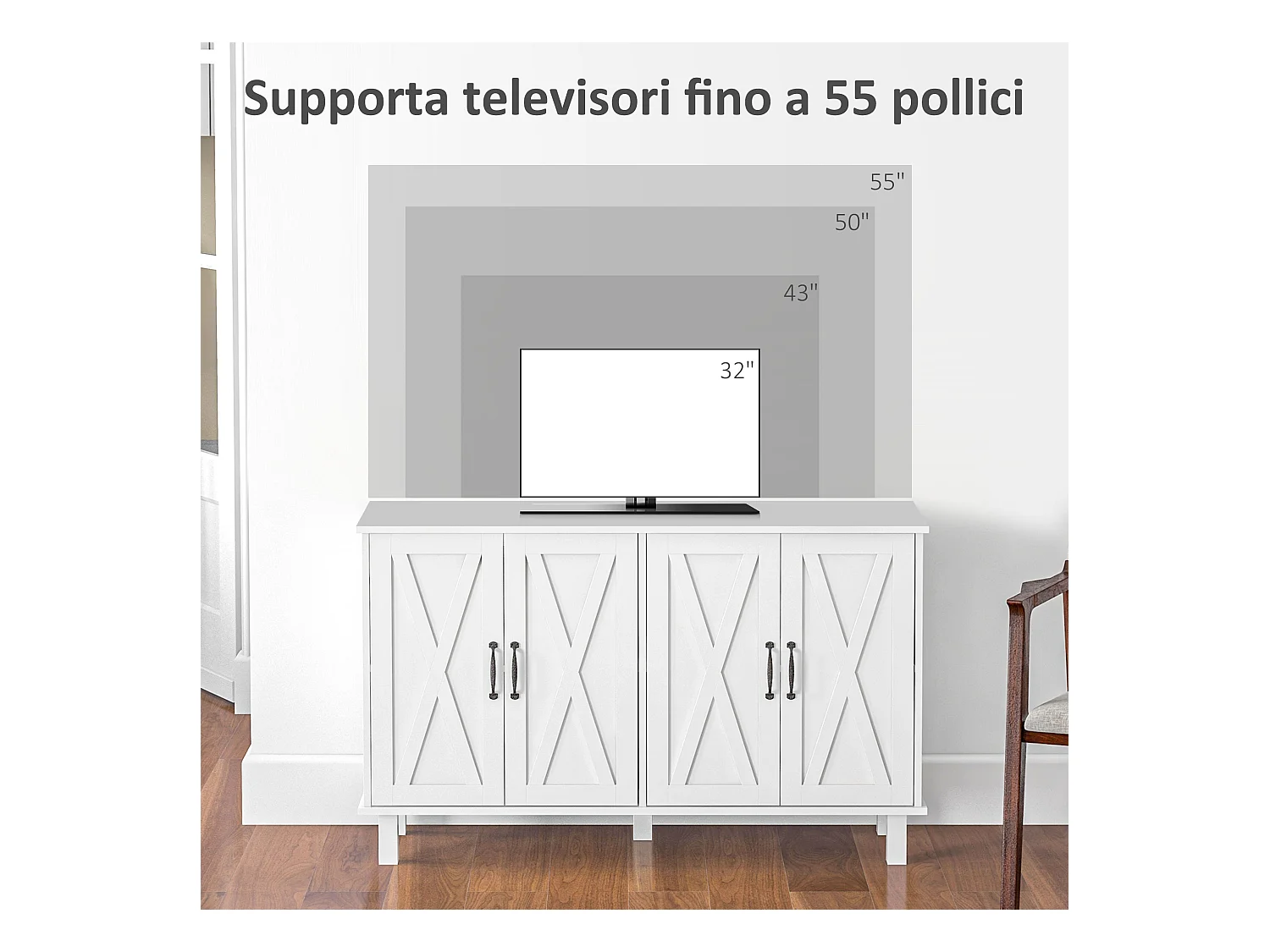 Mobile multiuso in mdf 4 livelli per soggiorno e cucina bianco
