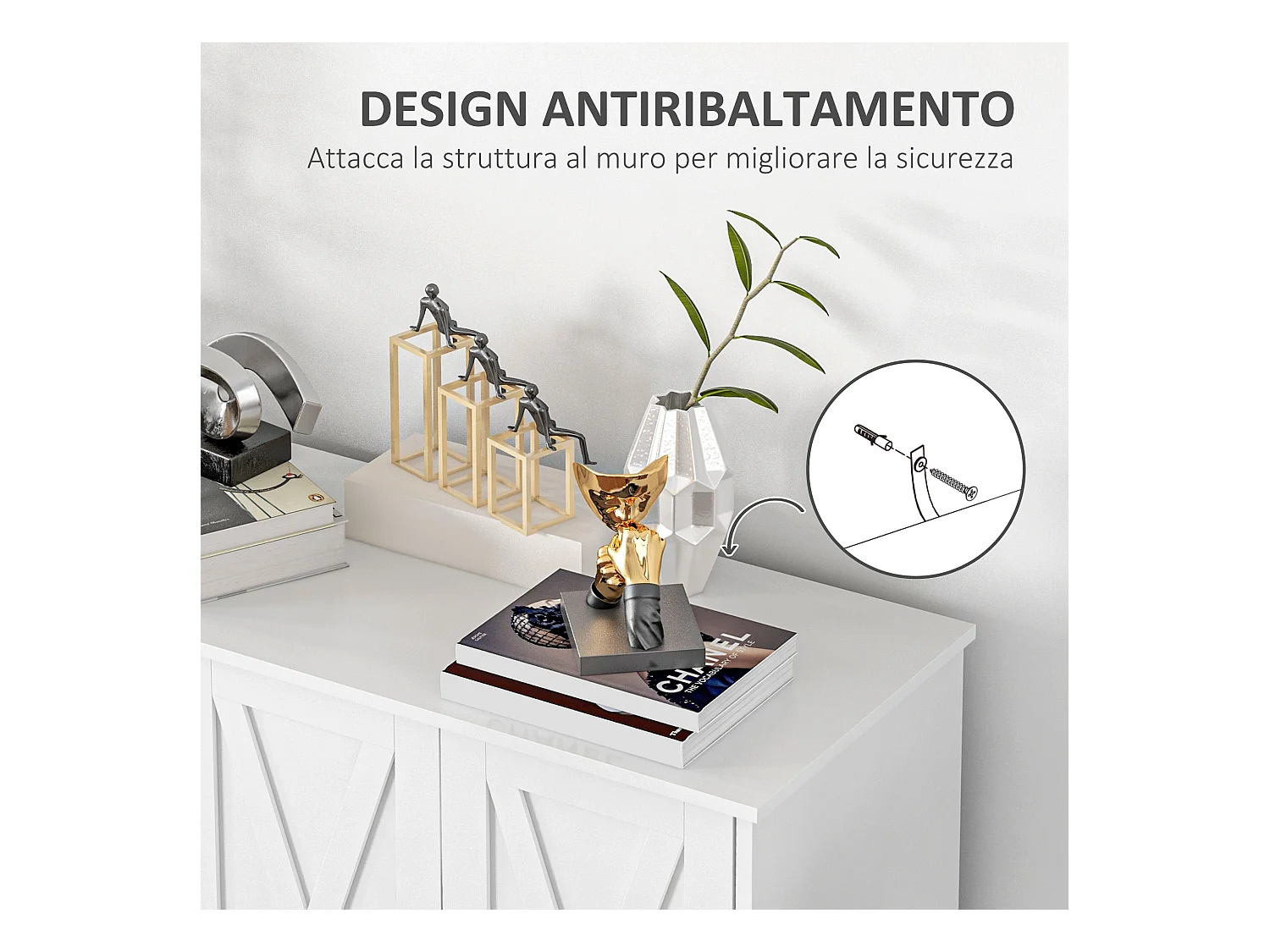 Mobile multiuso in mdf 4 livelli per soggiorno e cucina bianco