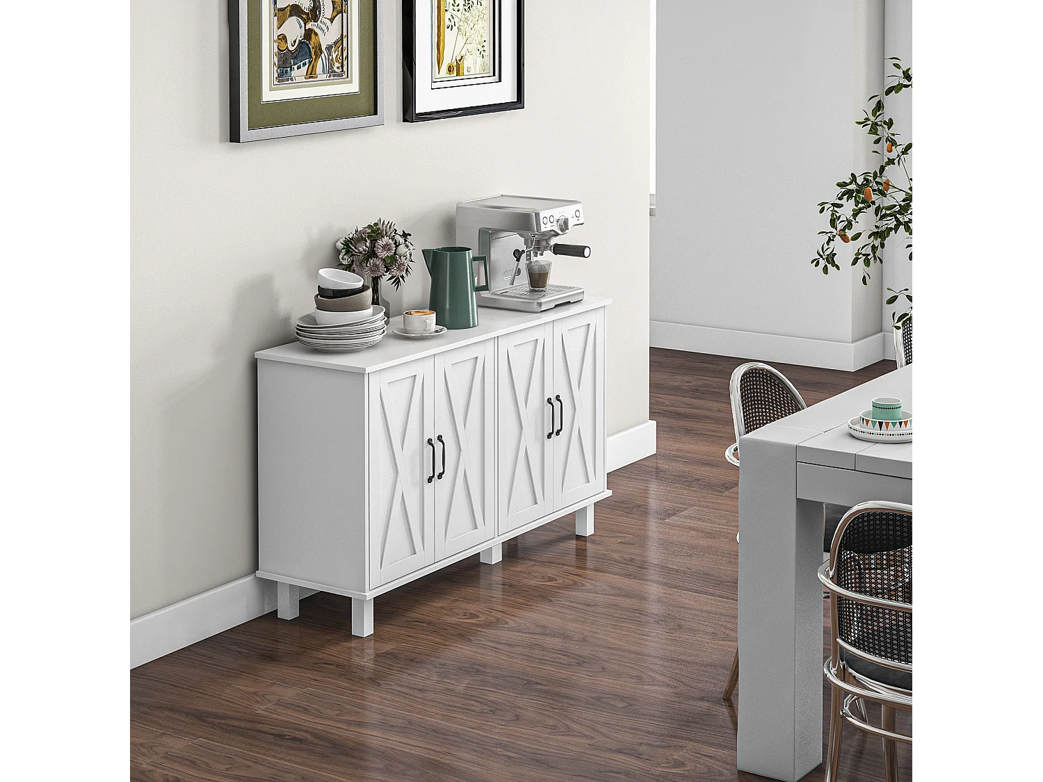 Mobile multiuso in mdf 4 livelli per soggiorno e cucina bianco