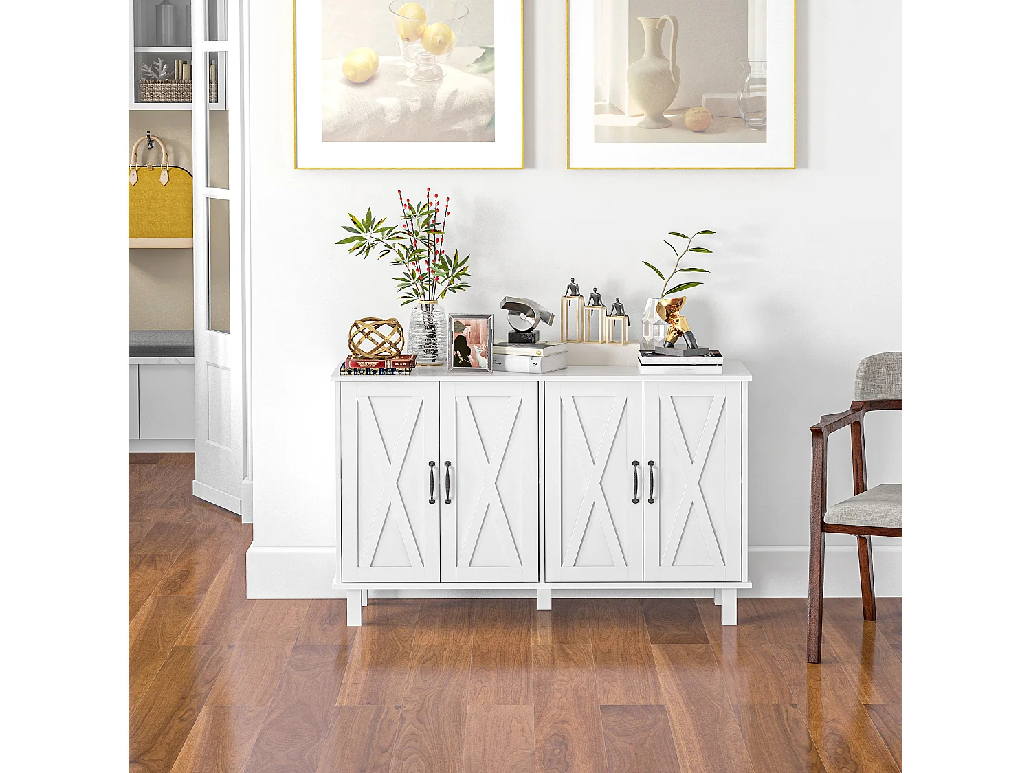 Mobile multiuso in mdf 4 livelli per soggiorno e cucina bianco