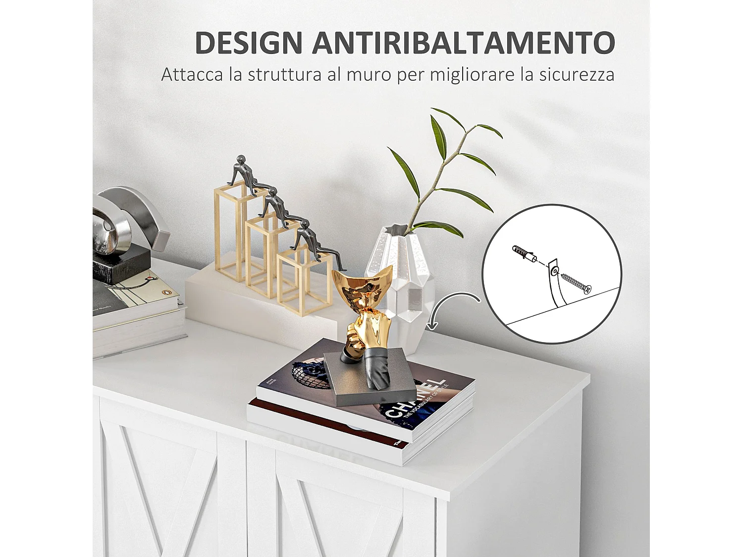 Mobile multiuso in mdf 4 livelli per soggiorno e cucina bianco