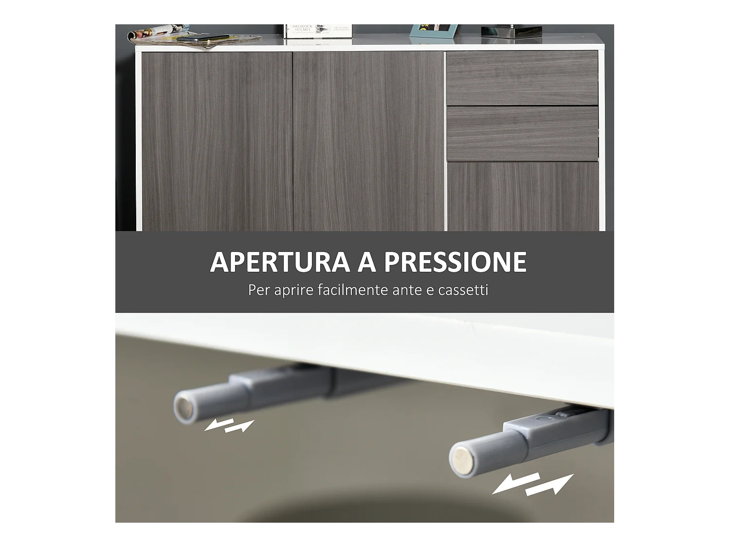 Mobiletto multiuso 2 cassetti 2 armadietti apertura a pressione