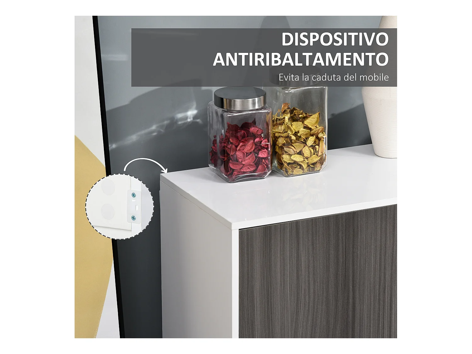 Mobiletto multiuso 2 cassetti 2 armadietti apertura a pressione