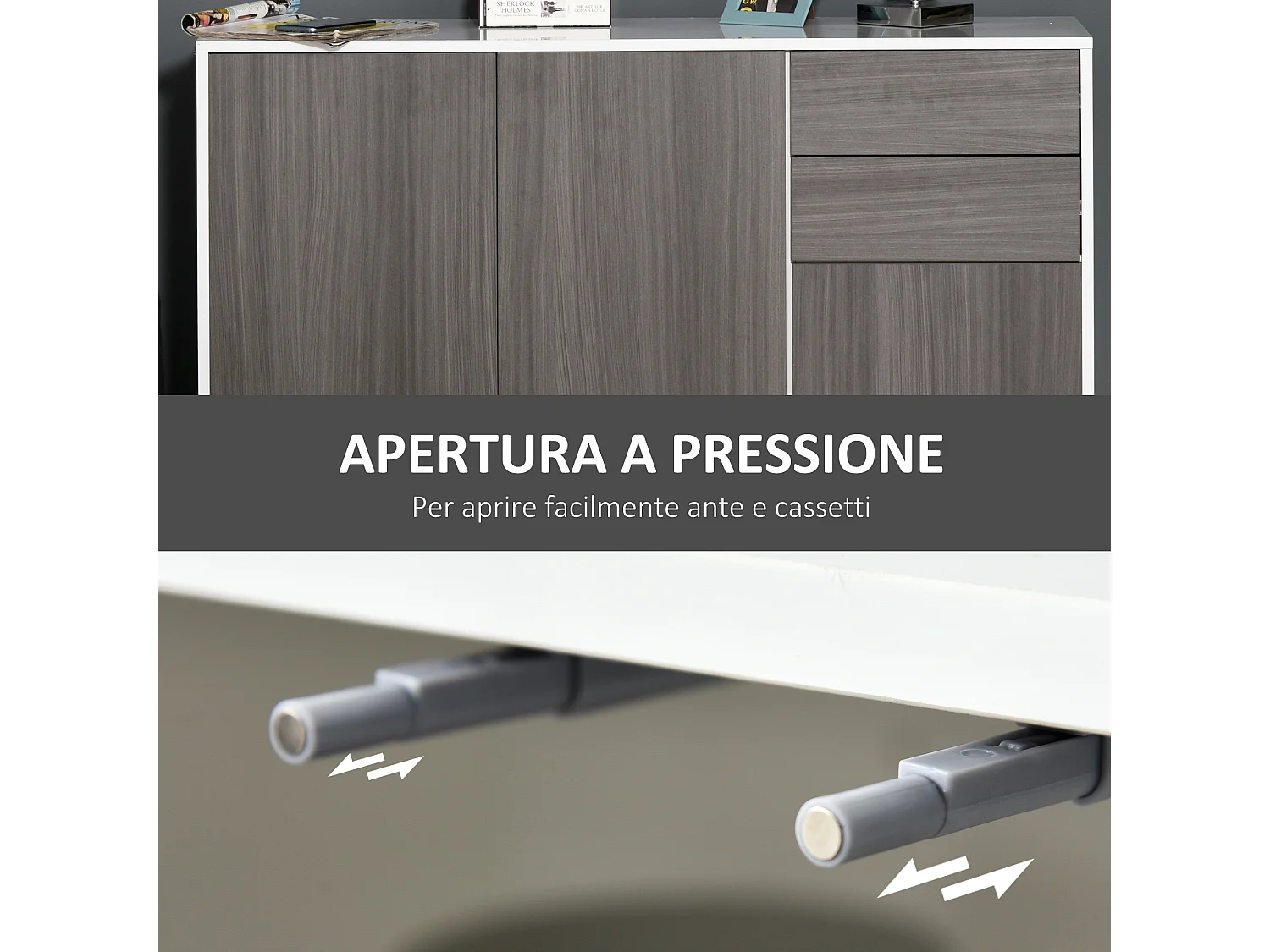 Mobiletto multiuso 2 cassetti 2 armadietti apertura a pressione