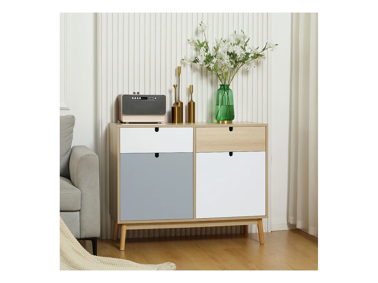 Mobile multiuso stile nordico 2 ante e 2 cassetti 100x40x79.5cm